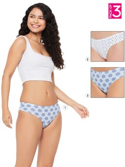 Clovia - Cotton Low Waist Printed Thong with Inner Elastic Multi-Color (Pack of 3)