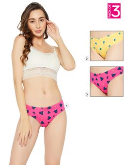 Clovia - Cotton Low Waist Printed Thong with Inner Elastic Multi-Color (Pack of 3)