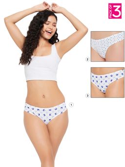 Clovia - Cotton Low Waist Printed Thong with Inner Elastic Multi-Color (Pack of 3)