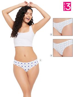 Clovia - Cotton Low Waist Printed Thong with Inner Elastic Multi-Color (Pack of 3)