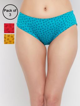 Clovia - Cotton Spandex Medium Waist Inner Elastic Hipster Panty Multi-Color (Pack of 3)