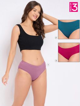 Clovia - Cotton Spandex Medium Waist Inner Elastic Hipster Panty Multi-Color (Pack of 3)