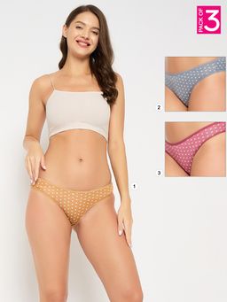 Clovia - Polyamide High Waist Outer Elastic Bikini Panty Multi-Color (Pack of 3)