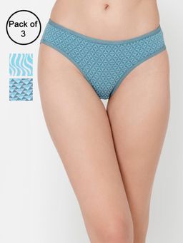 Clovia - Cotton Spandex Low Waist Outer Elastic Bikini Panty Multi-Color (Pack of 3)