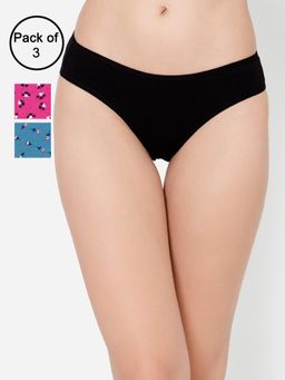 Clovia - Cotton Spandex Low Waist Outer Elastic Bikini Panty Multi-Color (Pack of 3)