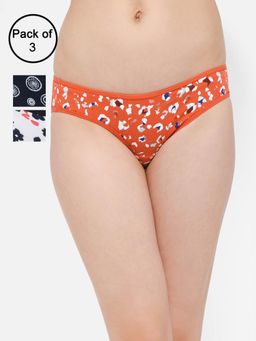 Clovia - Cotton Spandex Low Waist Outer Elastic Bikini Panty Multi-Color (Pack of 3)