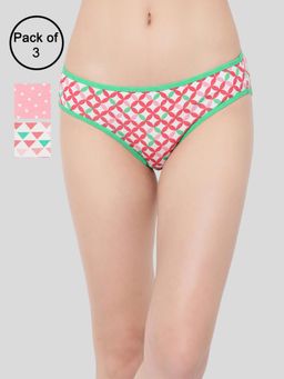 Clovia - Cotton Spandex Low Waist Outer Elastic Bikini Panty Multi-Color (Pack of 3)