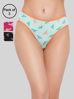 Clovia - Cotton Spandex Low Waist Outer Elastic Bikini Panty Multi-Color (Pack of 3)