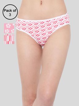 Clovia - Cotton Spandex Low Waist Outer Elastic Bikini Panty Pink (Pack of 3)