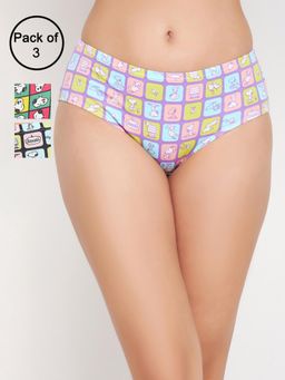 Clovia - Cotton Spandex Medium Waist Inner Elastic Hipster Panty Multi-Color (Pack of 3)