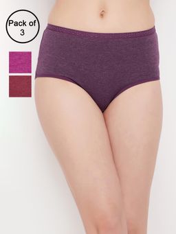 Clovia - Cotton Spandex High Waist Outer Elastic Hipster Panty Multi-Color (Pack of 3)