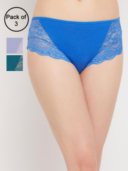 Clovia - Cotton Spandex Medium Waist Outer Elastic Hipster Panty Multi-Color (Pack of 3)