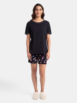 Jockey - RX80 Women Micro Modal Cotton T-Shirt and Printed Shorts Set - Black
