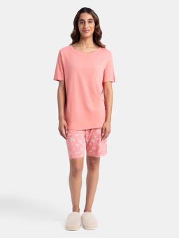 Jockey - RX80 Women Micro Modal Cotton T-Shirt and Printed Shorts Set - Peach Blossom