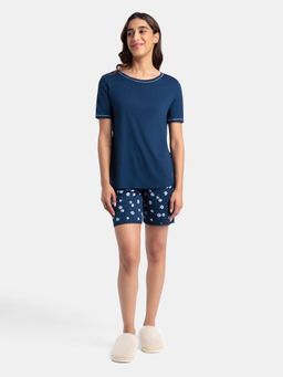 Jockey - RX80 Women Micro Modal Cotton T-Shirt and Printed Shorts Set - Pageant Blue