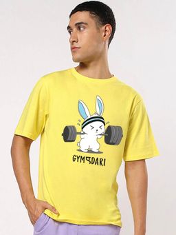 Bewakoof - Men's Yellow Gymedari Graphic Printed Oversized Fit T-shirt
