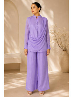 SILCHIC - Purple Women Mandarin Neck Co-Ord Set