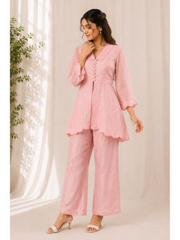 SILCHIC - Pink Women Peter Pan Collar Style Peplum Co-Ord Set