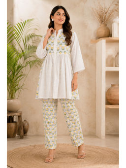 SILCHIC - White Women Mandarin Collar Button Down Co-Ord Set