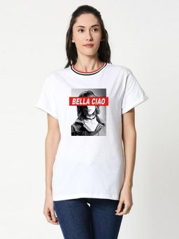 Bewakoof - Women's White Bella Ciao Graphic Printed Boyfriend T-shirt