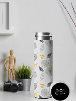 DecorTwist - Stainless Steel LED Temperature Display Water Bottle for Home & Office White