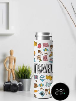 DecorTwist - Stainless Steel LED Temperature Display Water Bottle for Home & Office White