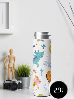 DecorTwist - Stainless Steel LED Temperature Display Water Bottle for Home & Office White