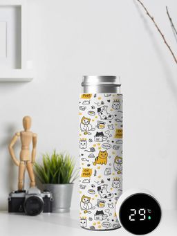 DecorTwist - Stainless Steel LED Temperature Display Water Bottle for Home & Office White