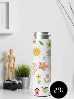 DecorTwist - Stainless Steel LED Temperature Display Water Bottle for Home & Office White