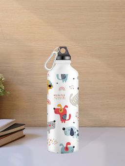 DecorTwist - Printed Stainless Steel Water Bottle for Home & Office White