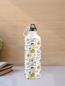DecorTwist - Printed Stainless Steel Water Bottle for Home & Office White