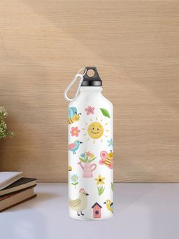 DecorTwist - Printed Stainless Steel Water Bottle for Home & Office White