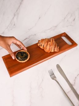 DecorTwist - Wooden Platter Decorative Rectangle for Serving with Handle Brown