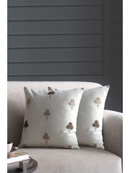 GM - Floral Beige Embroidered Cushion Covers (Pack Of 2)