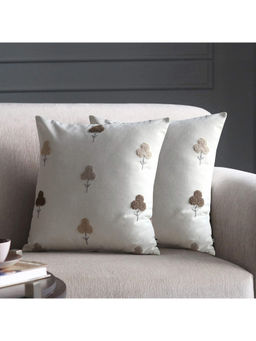 GM - Floral Olive Green Embroidered Cushion Covers (Pack Of 2)