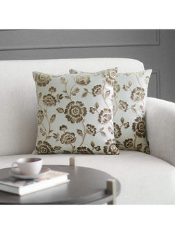 GM - Floral White Jacquard Cushion Covers (Pack of 2) (16 x 16 Inches)