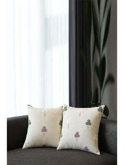 GM - Floral Cream Embroidered Cushion Covers (Pack of 2) (16 x 16 Inches)