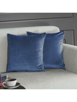 GM - Solid Blue Velvet Cushion Covers (Pack of 2) (18 x 18 Inches)
