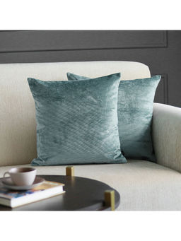 GM - Solid Blue Velvet Cushion Covers (Pack of 2) (18 x 18 Inches)