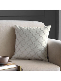 GM - Geometric Off White Embroidered Cushion Cover (18 x 18 Inches)