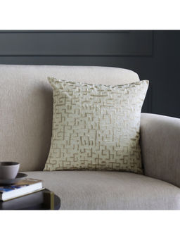 GM - Geometric Beige Embroidered Cushion Cover (18 x 18 Inches)