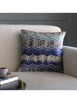 GM - Chevron Blue Velvet Cushion Cover (18 x 18 Inches)