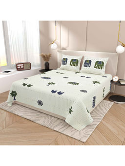 Indra's - Green 120Tc Viscose Cotton Bedsheet with 2 Pillow Covers (King)