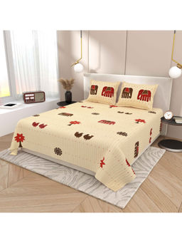 Indra's - Beige 120Tc Viscose Cotton Bedsheet with 2 Pillow Covers (King)