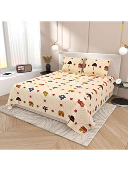 Indra's - Beige 120Tc Viscose Cotton Bedsheet with 2 Pillow Covers (King)