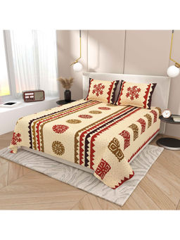 Indra's - Beige 120Tc Viscose Cotton Bedsheet with 2 Pillow Covers (King)