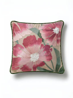BELIHODE - Pink Aurora Bloom Rose Glow Embroidered Cushion Cover (16 x 16 Inches)