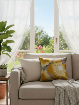 BELIHODE - Yellow Aurora Bloom Sunbeam Embroidered Cushion Cover (16 x 16 Inches)