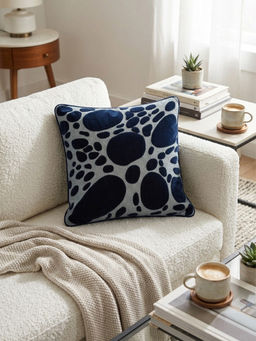 BELIHODE - Blue Obsidian Pebbles Embroidered Cushion Cover (16 x 16 Inches)