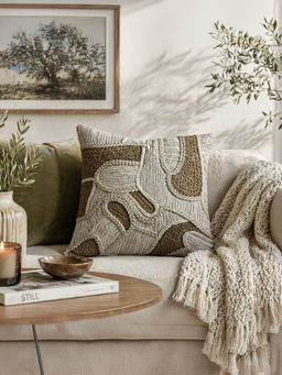 BELIHODE - Brown Dune Meander Hand Crafted Cushion Cover (16 x 16 Inches)